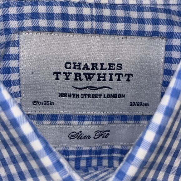 2-Charles Tyrwhitt Blue Gingham Check Plaid French Cuff & Standard Cuff Shirt M - Picture 3 of 7